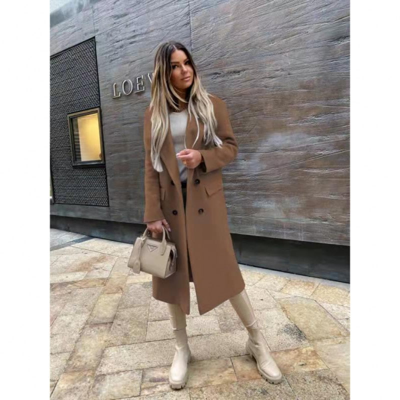 GR Attractive Autumn Wool Coat | Women's Retro Fashion Black Long Sleeve Coat