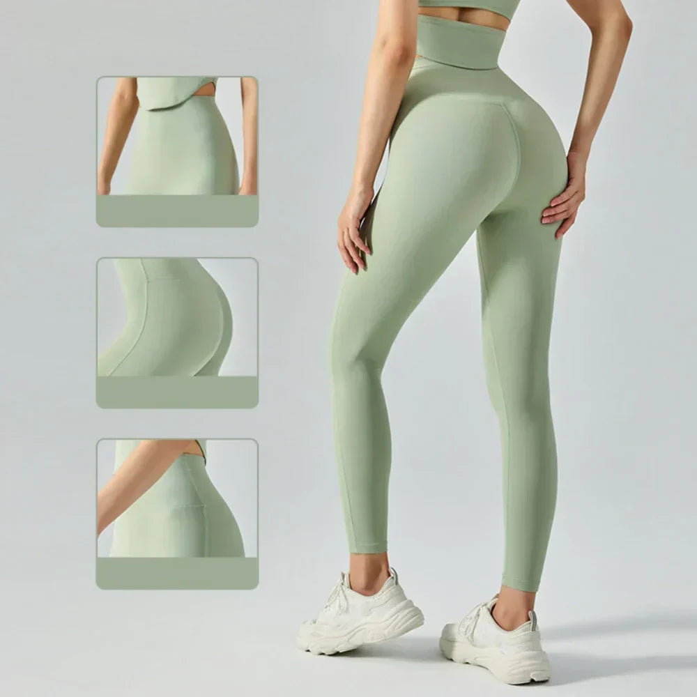 GR | Emily Sportswear Naked Hochtaillierte Tight Yoga Hosen Doppelseitig Gebürstet Pfirsich Po-Hebende Lauf Sport Fitness Leggings