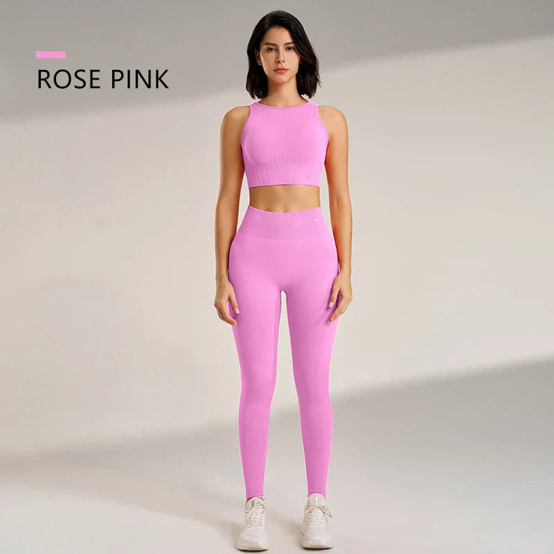 GR | Nahtloses Yoga-satz- Hoch-taillierte Leggings & Top Zweiteiliges Fitness-outfit