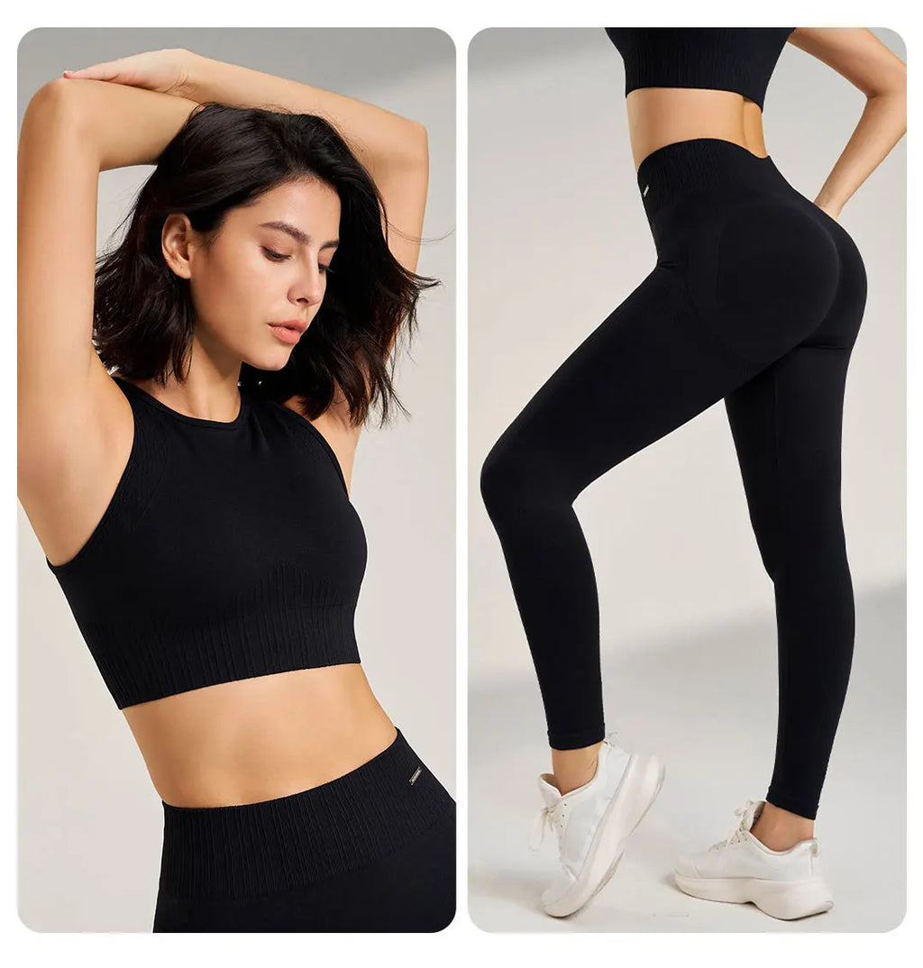GR | Nahtloses Yoga-satz- Hoch-taillierte Leggings & Top Zweiteiliges Fitness-outfit