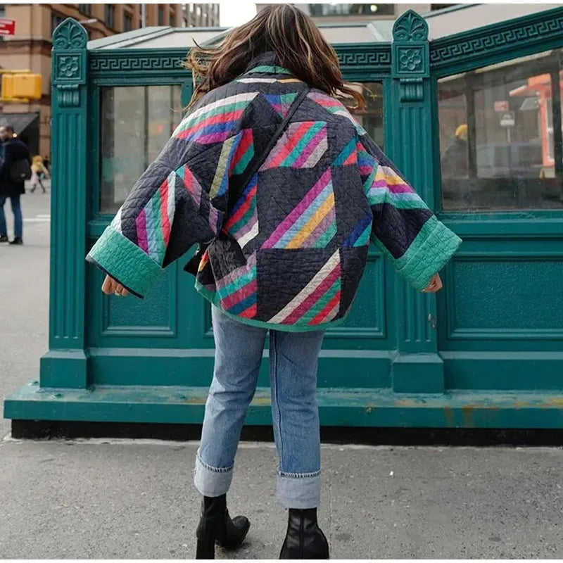 GR | Padded Kimono Jacket with Rainbow Stripes