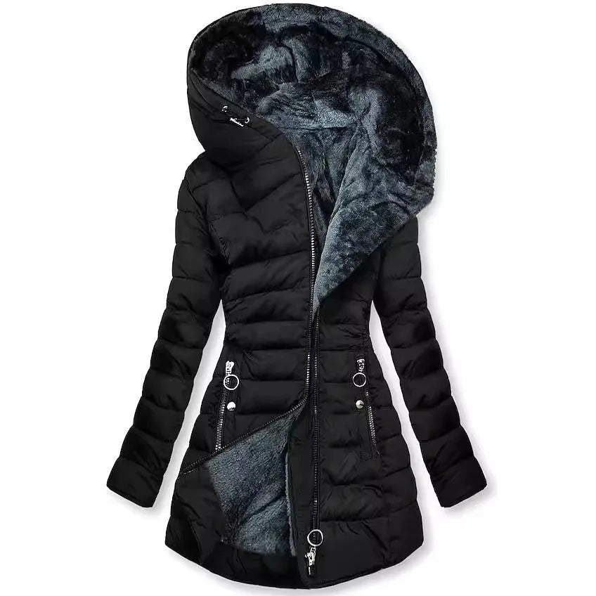 GR - Women's winter coat - With fur collar, hood and zipper