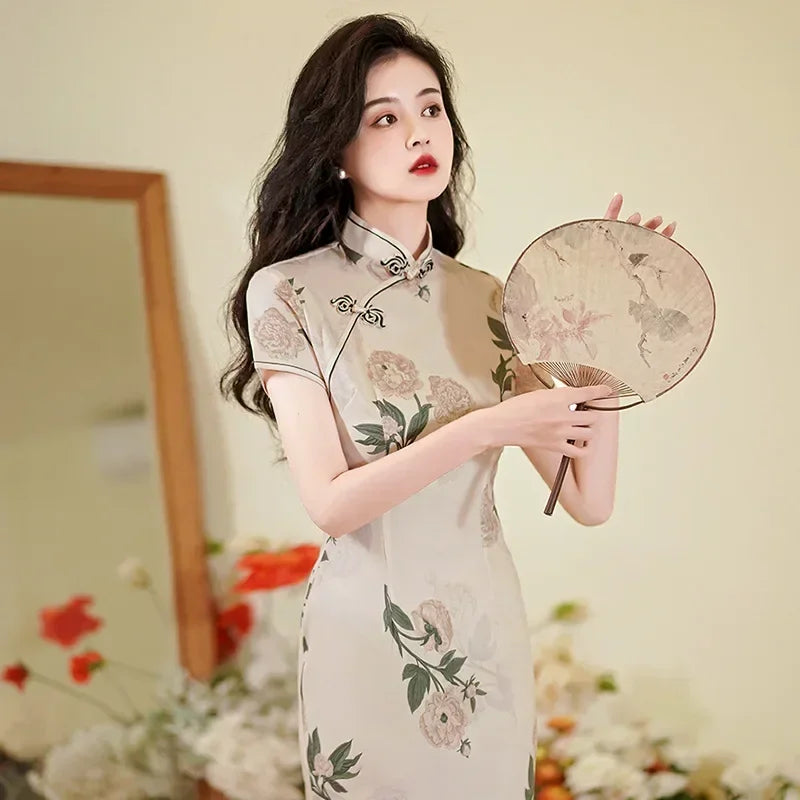 GR | Cheongsam Qipao Fashion Clothing Casual Elegant Ethnic Style Vintage Dress for Women Streetwear Women's Clothing Festive Chinese