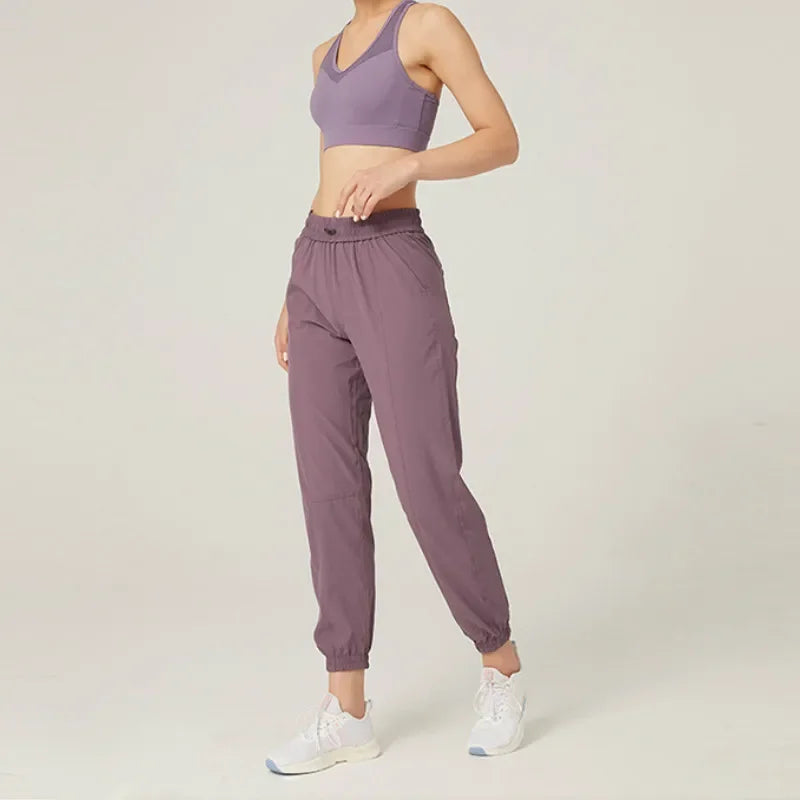 GR | Stoff Schnürsenkel Lauf Sport Joggers Frauen Schnell Trocknend Athletic Fitness Trainings Sweatpants mit Zwei Taschen Bewegung Hosen