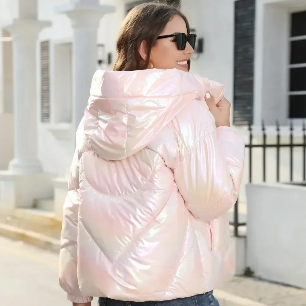 GR metallic women's puffer jacket for winter 