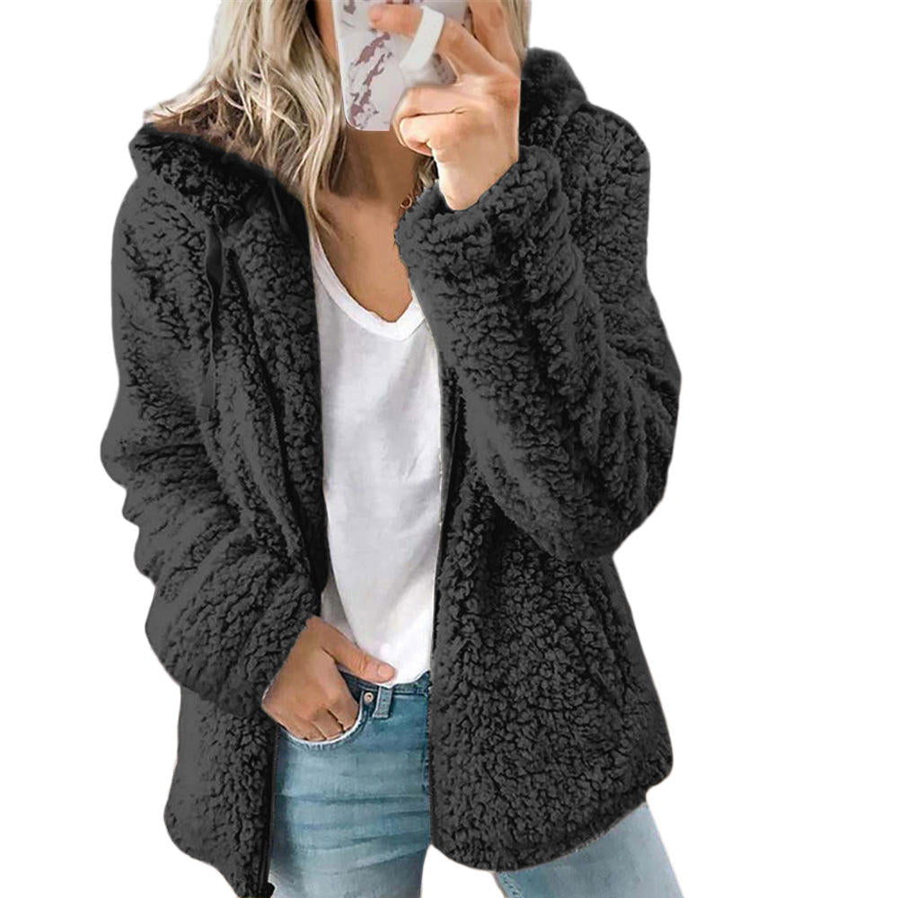 GR Women's Fashion | Elegant Bear Teddy Fur Coat: Soft fleece coat with pockets and zipper