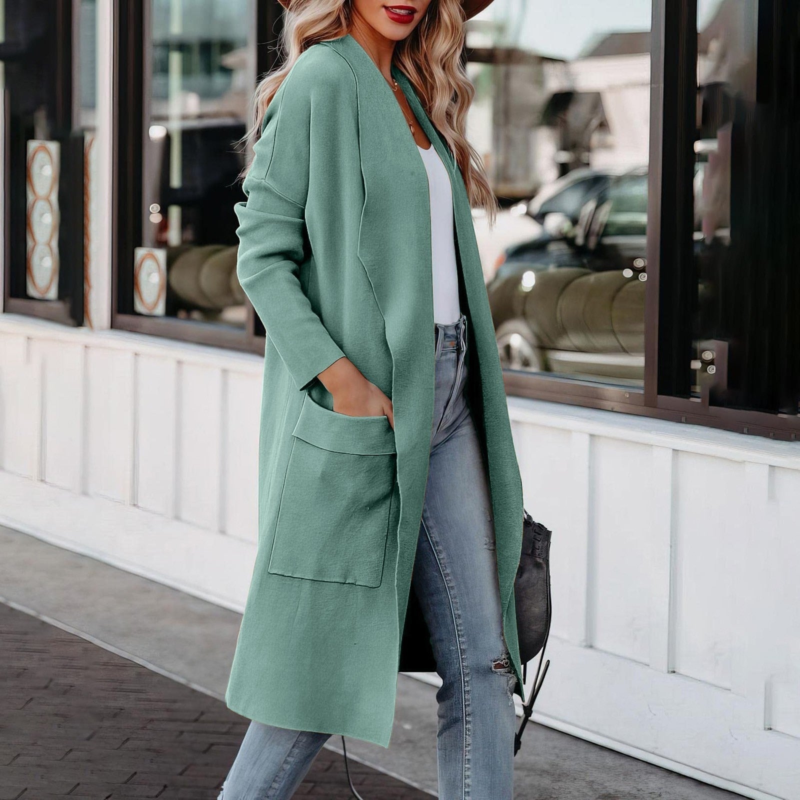 GR - Stylish women's casual long solid color coat with pockets