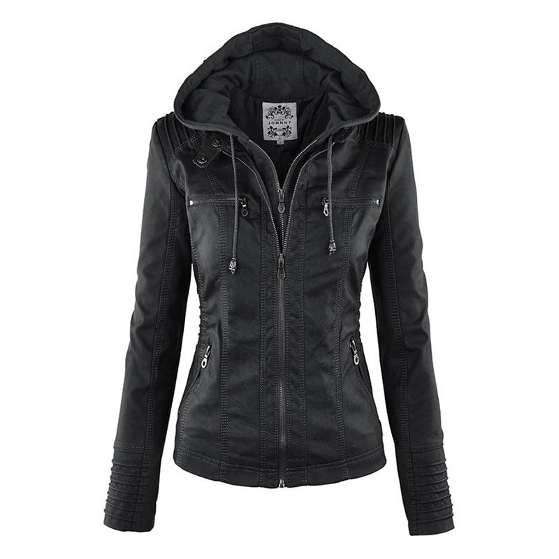 GR Faux Leather Coat | Women's Hooded Jacket: Basic PU Jacket