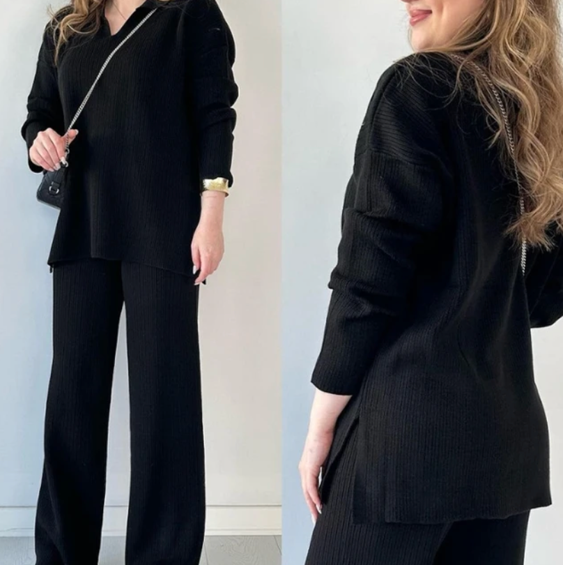 GR | Comfortable knitted two-piece set with V-neck