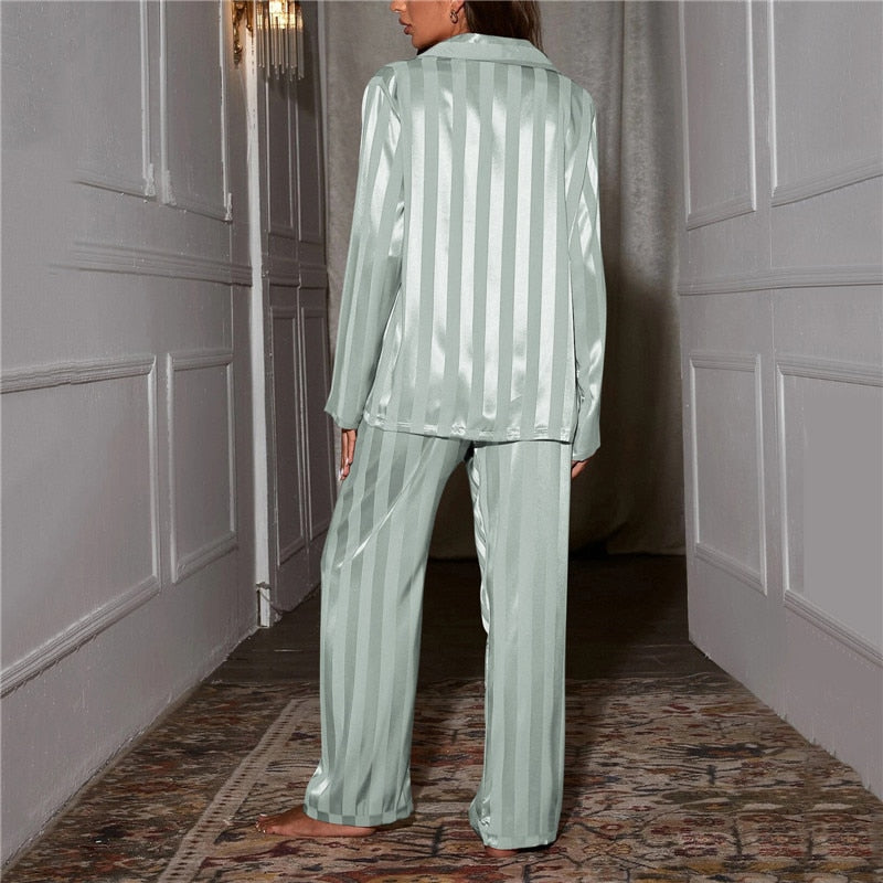 GR | Set Long Sleeve Button Up Lounge Set Satin GR | set