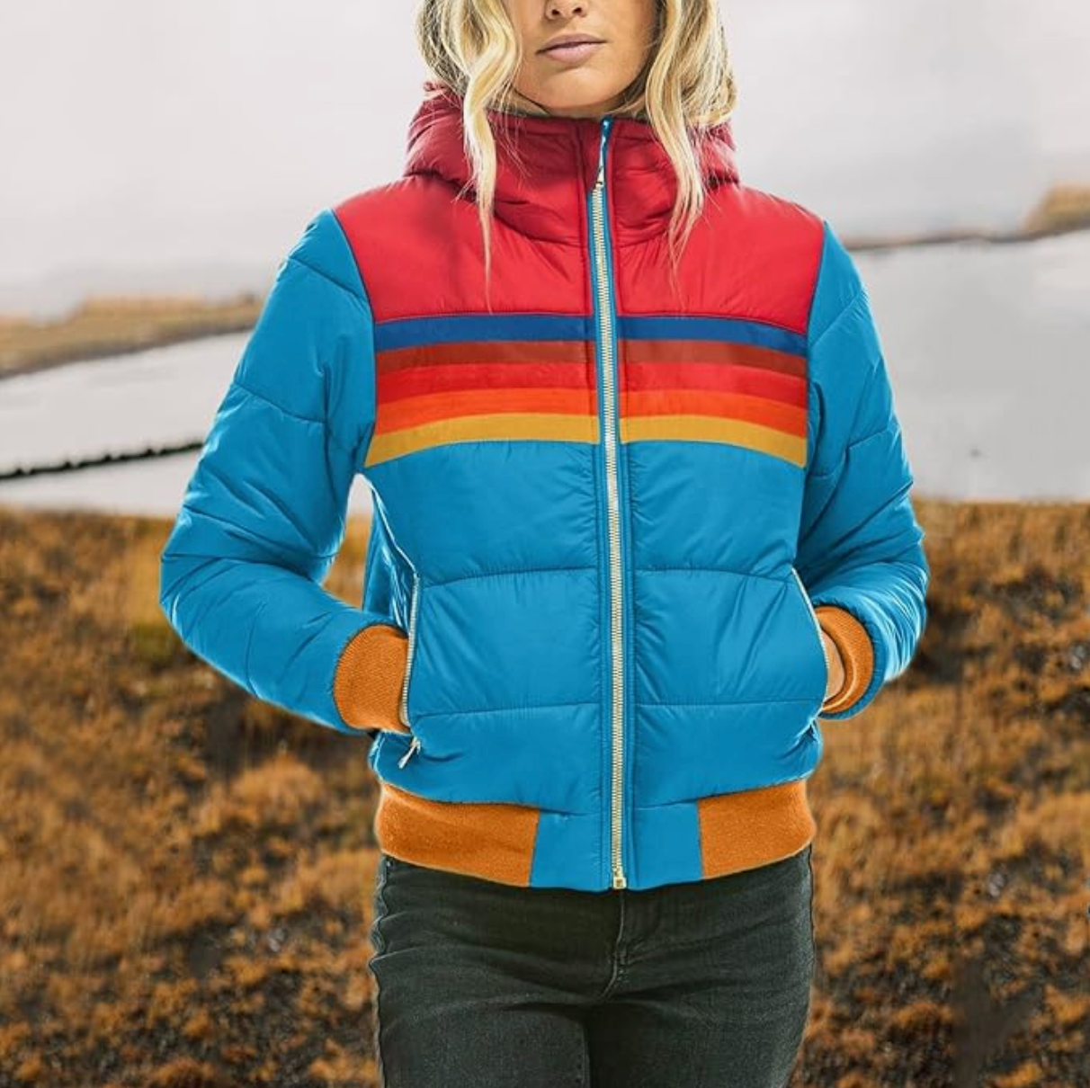 GR | Fashionable Retro Winter Jacket for Women with Striped Pattern