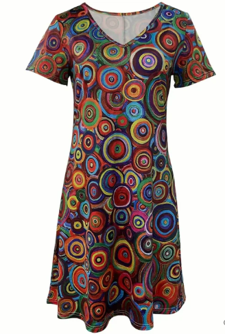 GR | Multicolored Boho Graphic Print Dress