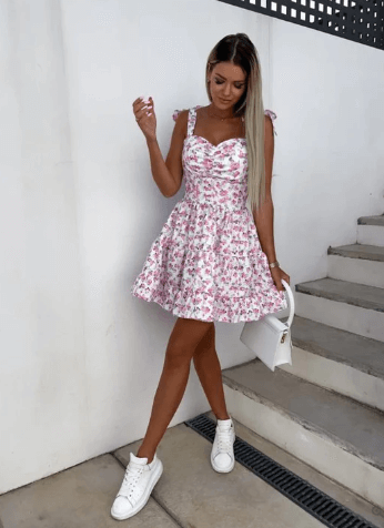 GR | Floral Print Sleeveless Boho Dress