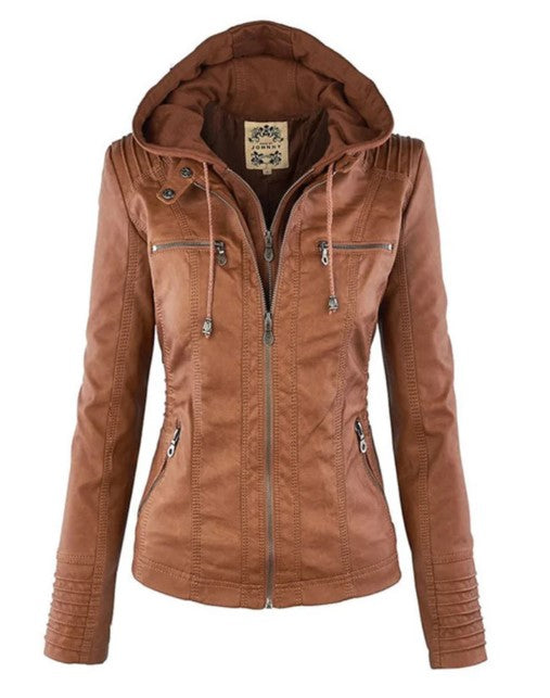 GR Lederjacke Mit Kapuze Für Damen | Perfekt Für Lässige Tage