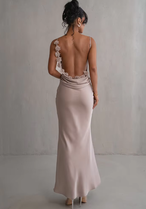 GR | Modisches Florales Kleid Mit Drapiertem Rückenausschnitt