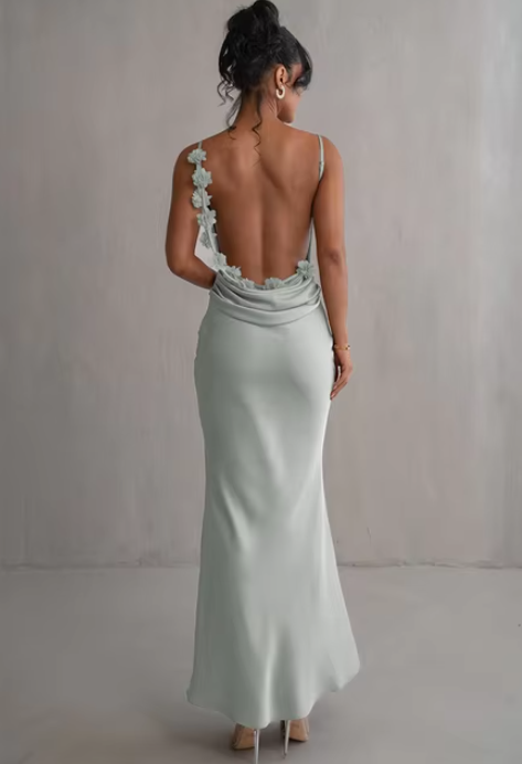 GR | Modisches Florales Kleid Mit Drapiertem Rückenausschnitt