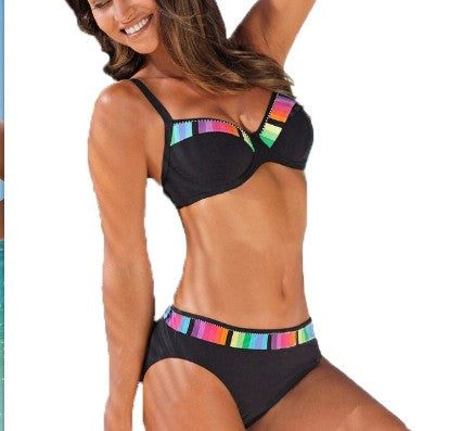 GR | Boho Floral Print Moderate Underwire Brazilian Two Piece Bikini Swimsuit