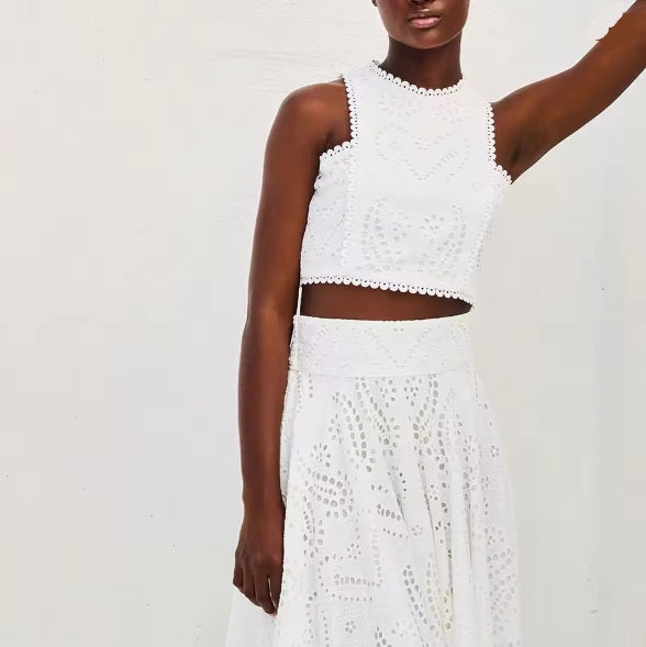 GR | Eyelet Lace Crop Top Skirt Set