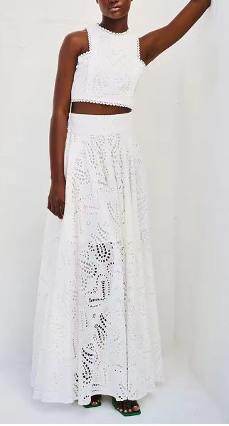 GR | Eyelet Lace Crop Top Skirt Set