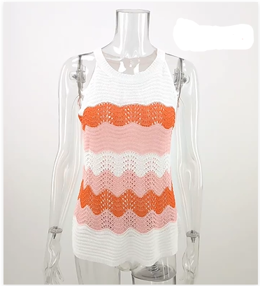 GR | Sleeveless knit top with wavy stripe pattern for women