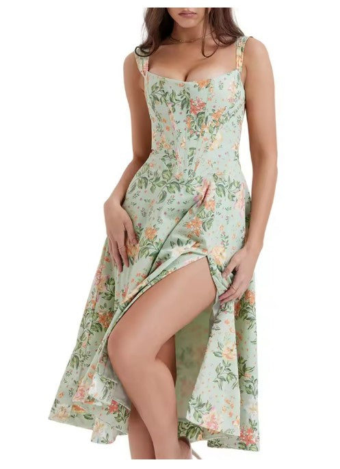 GR | Printed floral dress, corset style