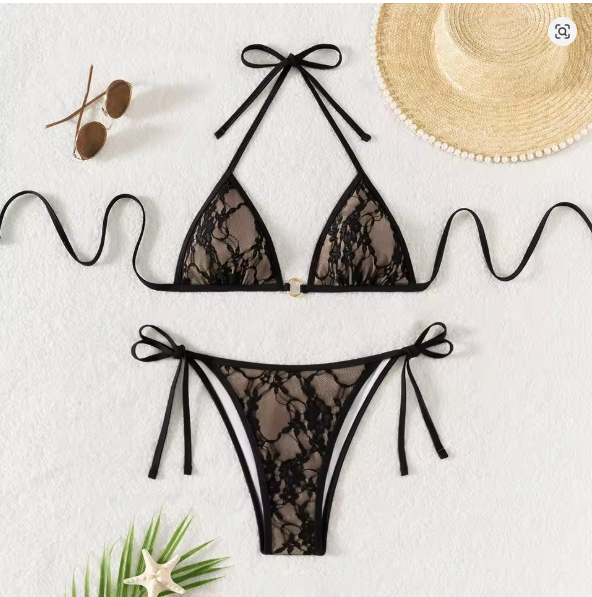 GR | Lace patchwork V-neck bikini set