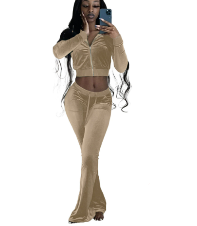 Damen Velours Tracksuit mit Zip-Front und weit geschnittener Hose GR