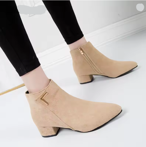 GR | Ankle boots with pointed toe and side zipper, women's ankle boots