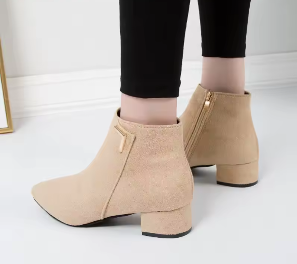 GR | Ankle boots with pointed toe and side zipper, women's ankle boots