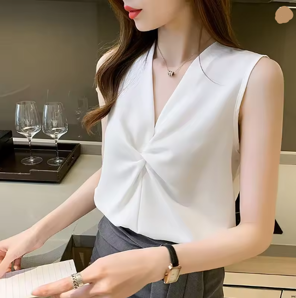 Women's top with chic knot detail and elegant V-neck, size