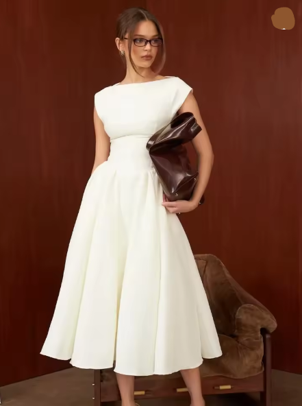 Damen A-linien Kleid mit elegantem Bustier-Oberteil und schwingendem Rock GR