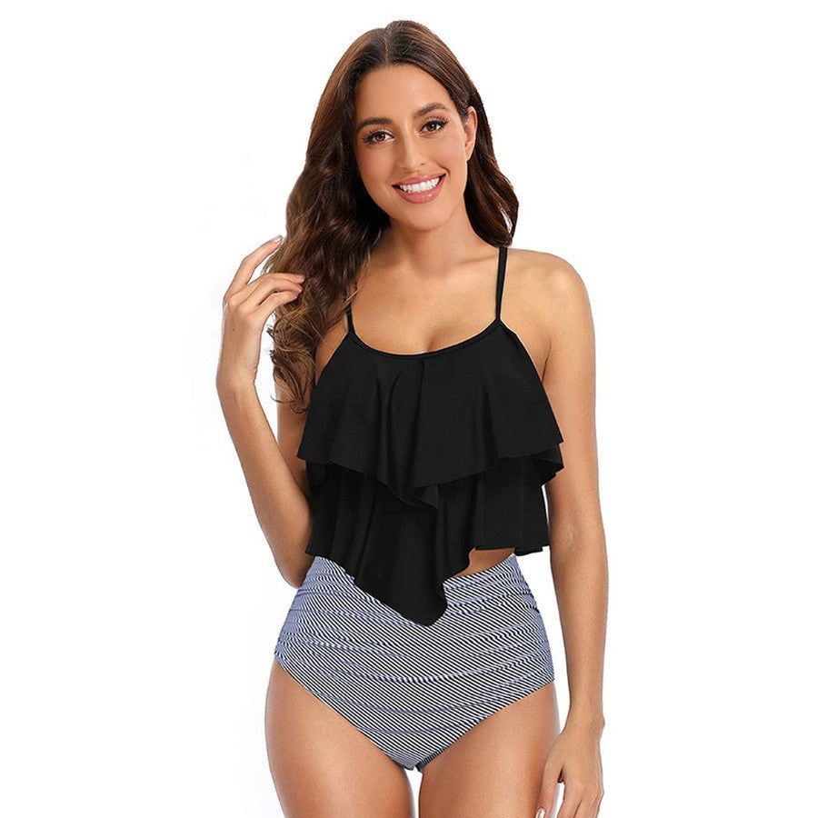GR Tankini set with tummy-shaping leaf pattern