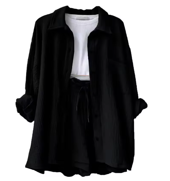 GR | Women's Solid Color Lapel Collar Shirt & Shorts Two-Piece Set 