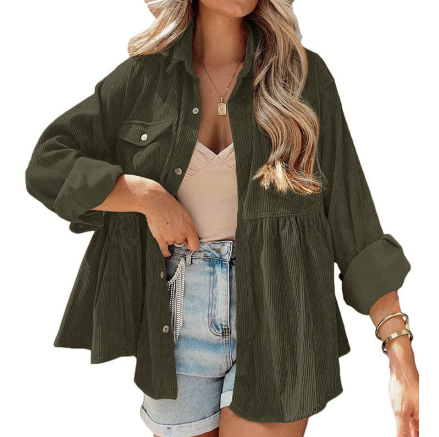 Women's oversized ribbed shirt with chest pockets and a stylish collar, size S