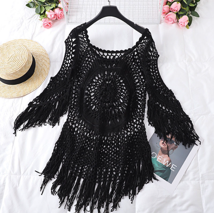 GR | Cover Up Boho Style Long Sleeve Bikini Cover Up Beach Outfits