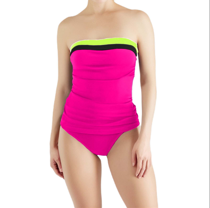 GR | Fashion Tummy Control Color Block Tankini Set
