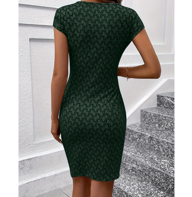 GR | Elegant dress with round neckline and all-over print