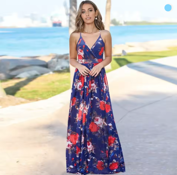 GR | Women's fashionable halter-print waist-slimming dress 
