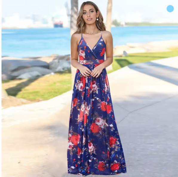GR | Women's fashionable halter-print waist-slimming dress 
