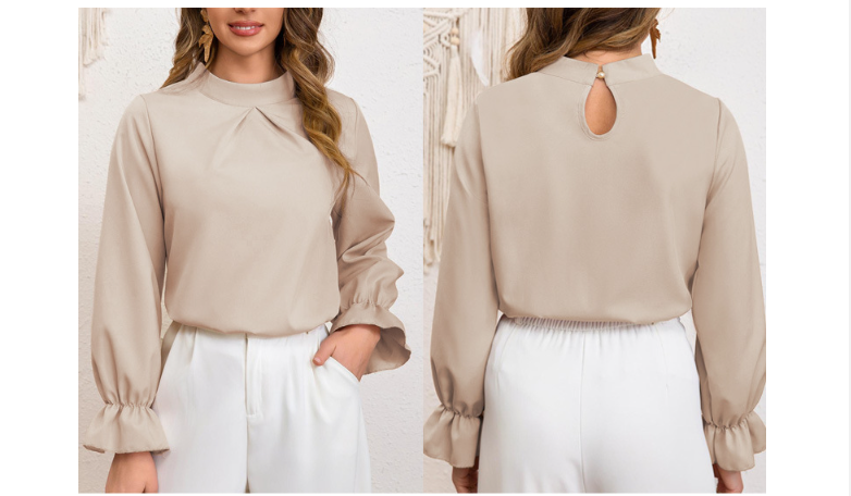 Damen Blusenshirt mit modischen Rüschendetails und verstellbarem Kordelzug GR