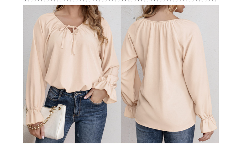 Damen Blusenshirt mit modischen Rüschendetails und verstellbarem Kordelzug GR