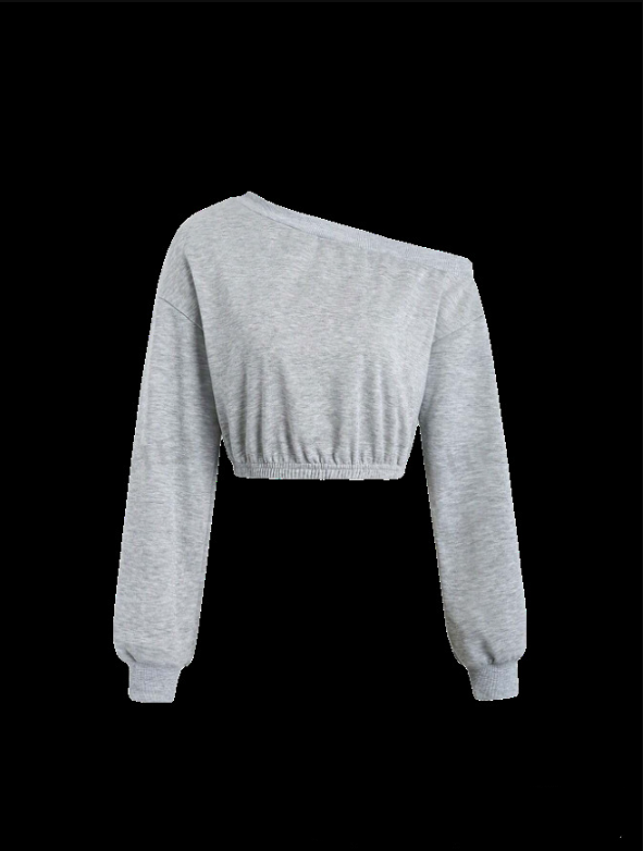 Women's casual cropped sweater with asymmetrical neckline, size