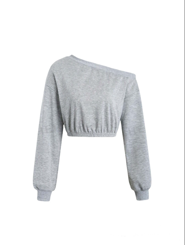 Women's casual cropped sweater with asymmetrical neckline, size