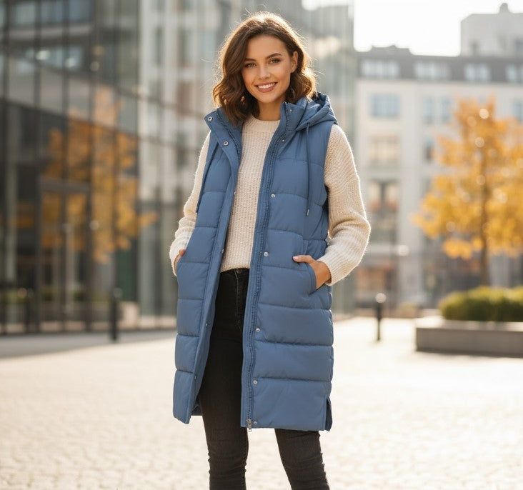 Parque - Knee-length quilted vest for women