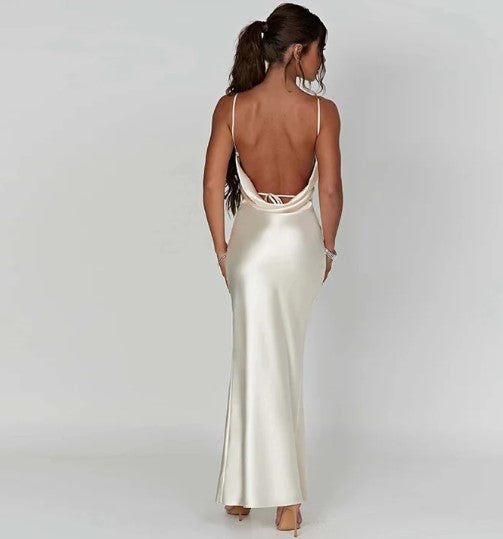 GR | White satin maxi dress with spaghetti straps