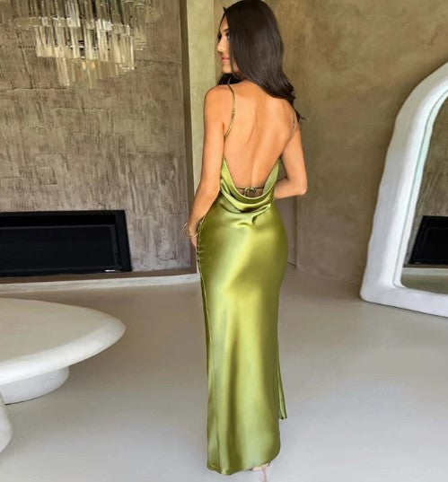 GR | White satin maxi dress with spaghetti straps