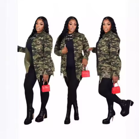 GR | Camouflage Jacket with Versatile Pockets and Button Closure