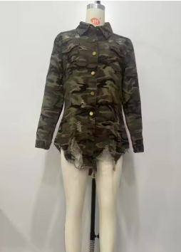 GR | Camouflage Jacket with Versatile Pockets and Button Closure