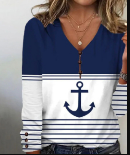 GR | T-Shirt mit Ankerdesign und Maritimem Thema Sowie Kragen