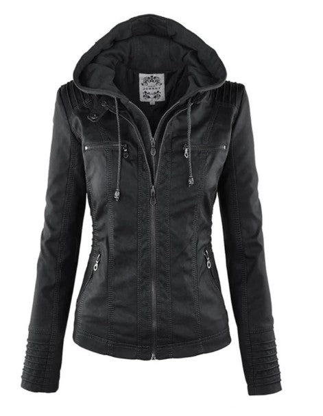 GR Lederjacke Mit Kapuze Für Damen | Perfekt Für Lässige Tage
